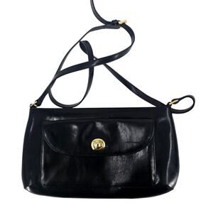 Hobo International Classic Black & Gold Smooth Leather Shoulder Bag Minimalist